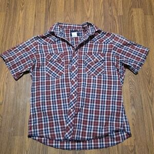 Vintage 90s Wrangler Western Pearl Snap Shirt Men’s Large Red Plaid Cowboy E56